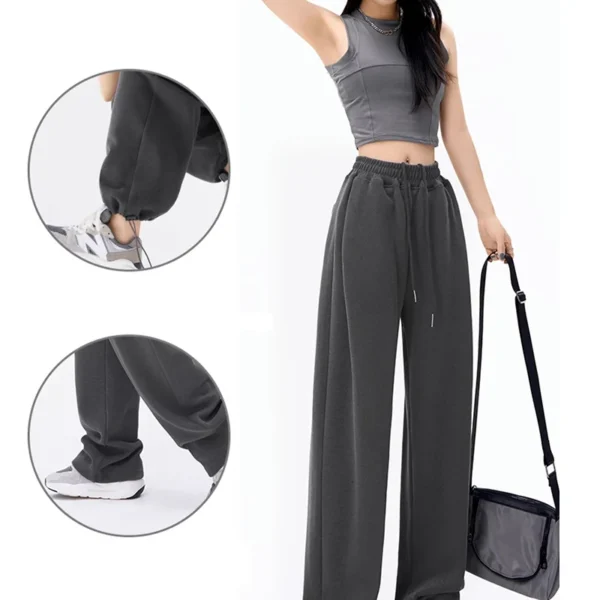 Women Chic Version Straight Leg Wide Leg Pants Lady Loose Elastic High Waisted Trousers Female Fashion Plush Thermal Sweatpants