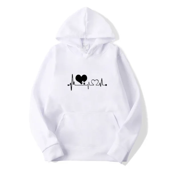 Women's Black White Classic Hoodies Heart Print Hoody Sweatshirt Spring Autumn Long Sleeve Hip Hop Warm Hoody Pullover Top - Image 4