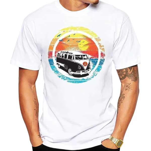 AMEITTE Miami Beach Scene Cars Men T Shirt Graphic Vintage Beach Bus Surf Sport Cloth Retro Surfing Board Tops SUP Fans Boy Tees - Image 4