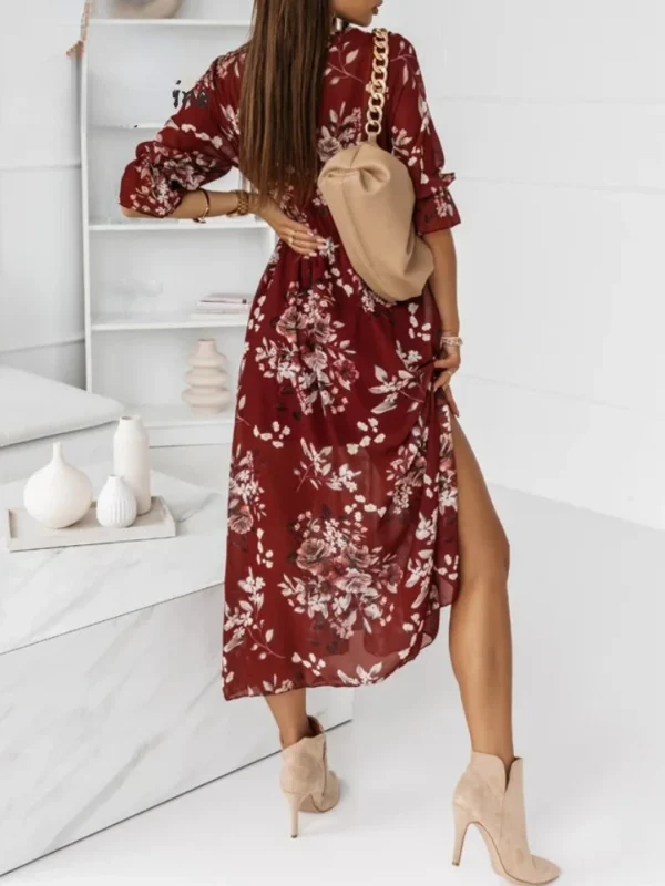 Chiffon Summer Dresses Women 2024 Elegant A-line Flower Office Spring Long Sleeve V-Neck Floral Maxi Dresses for Women Vestido - Image 6