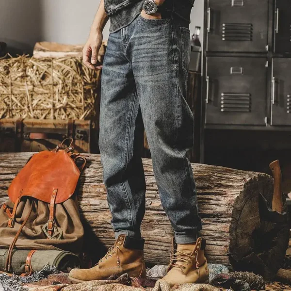 Men's Trendy American Classic Retro Streetwear Y2K Harem Denim Pants Autumn Casual Loose Straight Cargo Jeans Pantalones Hombre - Image 3