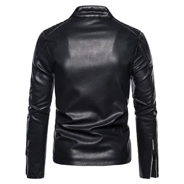 TRAF Men's Casual Fashion Trend Solid Color Versatile Pu Leather Jacket Large Size Multifunctional Business Leather Jacket - Image 2