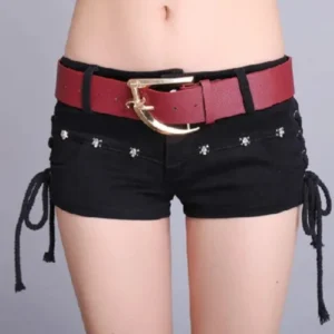 Sexy Y2k Bandage Booty Shorts Women Summer Low Waist Denim Shorts Korean Rivet Skulls Black Streetwear Short Pants Harajuku 2024