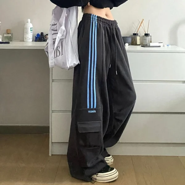 Striped Sweatpants Women Streetwear Cargo Pants Harajuku Wide Leg Joggers High Waist Baggy Sports Trousers - Image 3