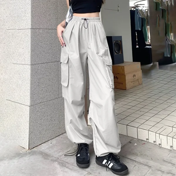 Womens Baggy Cargo Pants Streetwear Hip Hop Joggers Sweatpants Drawstring Casual Loose Womens Cotton Pants Casual With Pockets - Image 2
