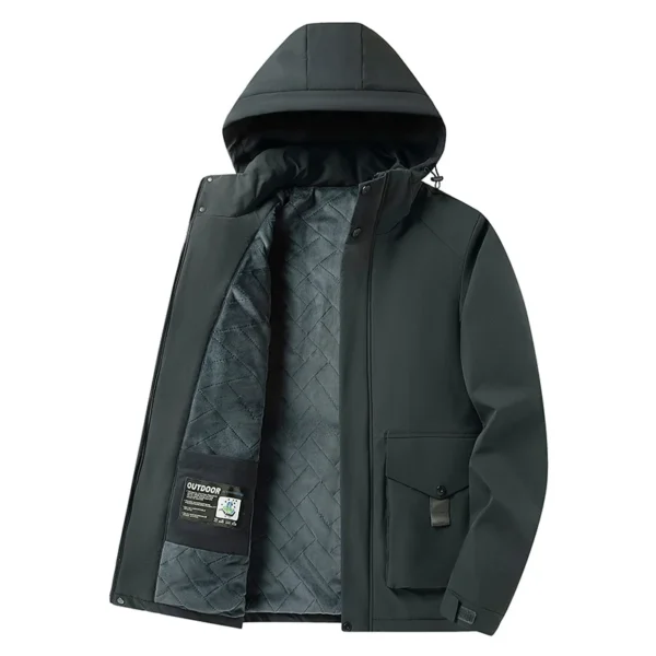 TRAF 2024 New Fashion Trend Comfortable Plus Fleece Hooded Lapel Jacket For Men Slim Warm Winter Fashion Simple Coat Casual Men - Image 2