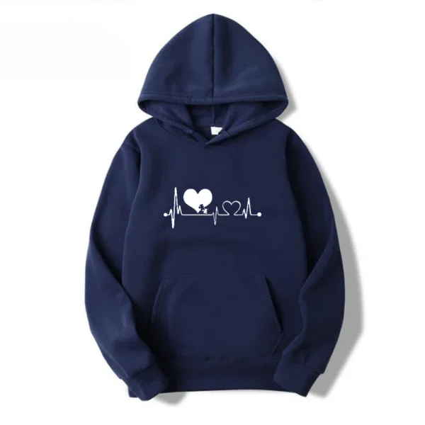 Women's Black White Classic Hoodies Heart Print Hoody Sweatshirt Spring Autumn Long Sleeve Hip Hop Warm Hoody Pullover Top - Image 2