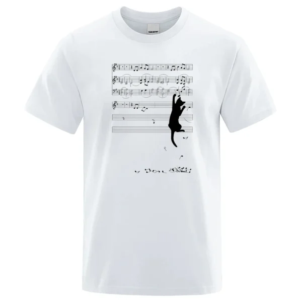 Cat Hanging On Music Score Print Short Sleeve O-Neck Cotton Tops Summer Fashion T-Shirt Oversized Casual Streetwear Men T Shirt - Image 2