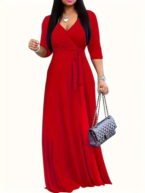 Women Sexy Bodycon Beach Bohemian Maxi Splicing Floral Print Dress for Women Casual Summer Sundress V-Neck 3/4 Sleeve - Image 6