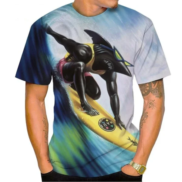 Hip Hop Funny Shark Surf 3D Printed T Shirt For Men Clothes Fashion Horror Animal Graphic T Shirts Streetwear Y2k Boy Tee Tops - Image 6