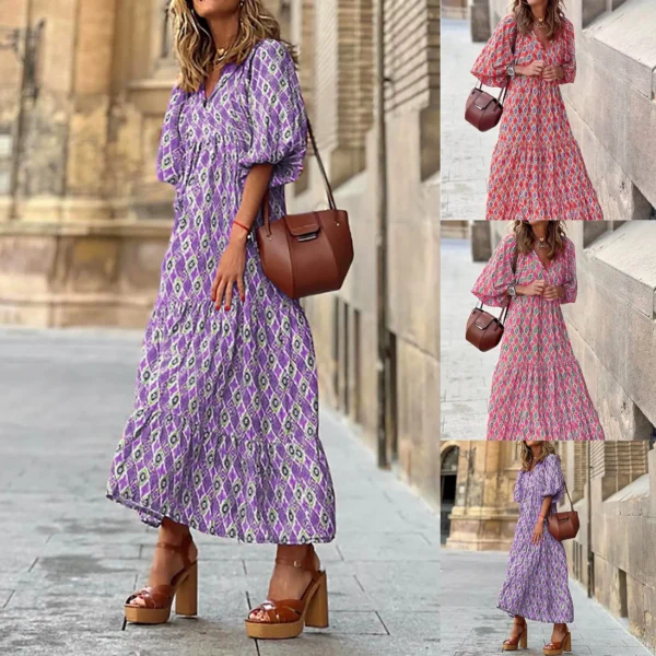 Women Casual Loose Round Neck Floral Dress Short Sleeve Maxi Day Dresses for Women plus Size Flare Dress Cocktail Dress plus - Image 6
