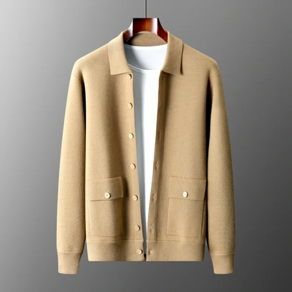 New 2023 Autumn/Winter Cashmere Cardigan Men's Polo Neck Sweater Long Sleeve Knitted Business Casual Wool Sweater Solid Color