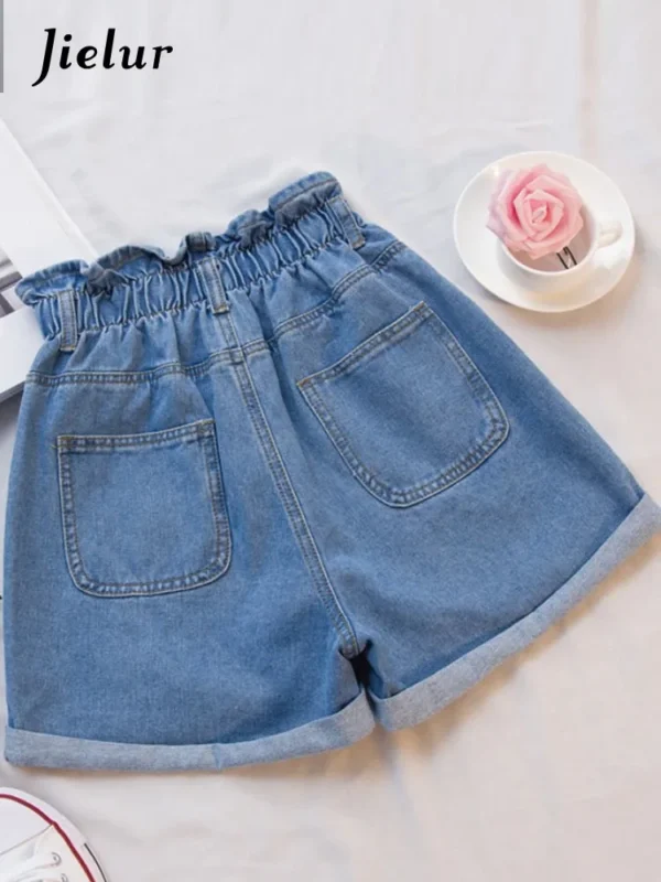 Jielur Summer Black Women Denim Shorts Women S-5XL Harem Ruffled White Blue High Waisted Shorts Female Elastic Short Jeans - Image 5