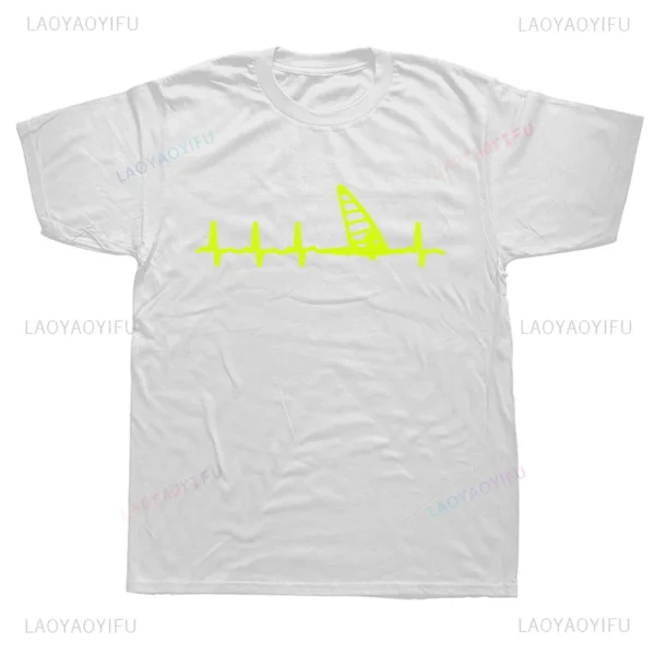 New Arrival Funny Printed Windsurfing Heartbeat Graphic T Shirts Streetwear Short Sleeve Surfing Summer Style Casual Man T-shirt - Image 3
