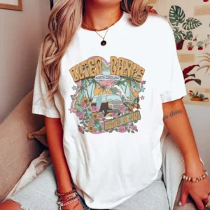 Casual Oversized Tee Surfing Outer Banks Graphic Tops Womens Retro Style T-Shirt Vacation Beach Shirt Short Sleeve Cotton Shirt