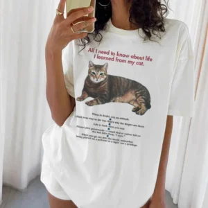Female Vintage Cat Funny Quotes Graphic T-Shirts Short Sleeve Cute Mom Tee Shirt Lover Shirt Women Loose Aesthetic Tops