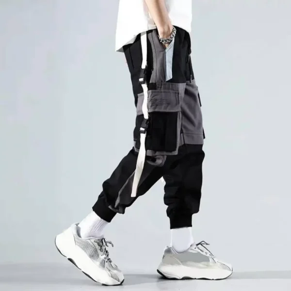 Men Color-blocked Cargo Pants Men's Cargo Pants with Multi Pockets Deep Crotch Buckle Decor Stylish Streetwear Trousers for Hip