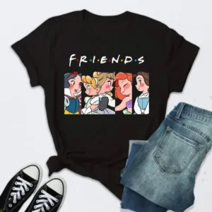Kawaii Princess Anime T Shirt Women Black T-shirt Cute Cartoon Cinderella's T Shirt Fashion Friends Tshirt Female Clothes