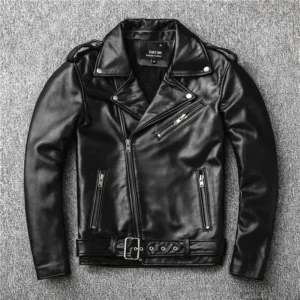 Classical Perfecto Jacket Motorcycle leather Jacket Men 100% Natural Sheepskin Men Black Genuine Leather Coat Slim Moto Jacket