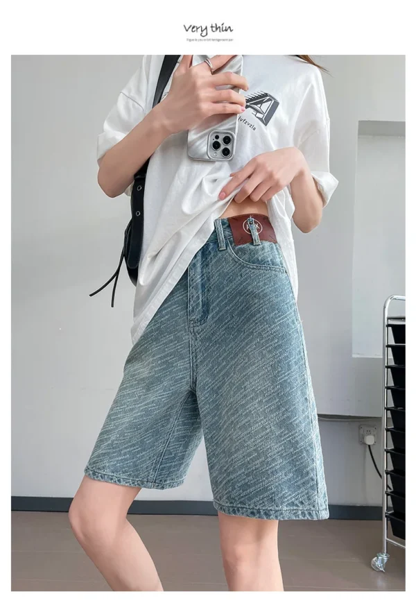 Women's Youthful Moustache Bermuda Denim Shorts, Y2K/2000s High-rise Jorts, knee-length Straight Jeans Shorts - Image 6