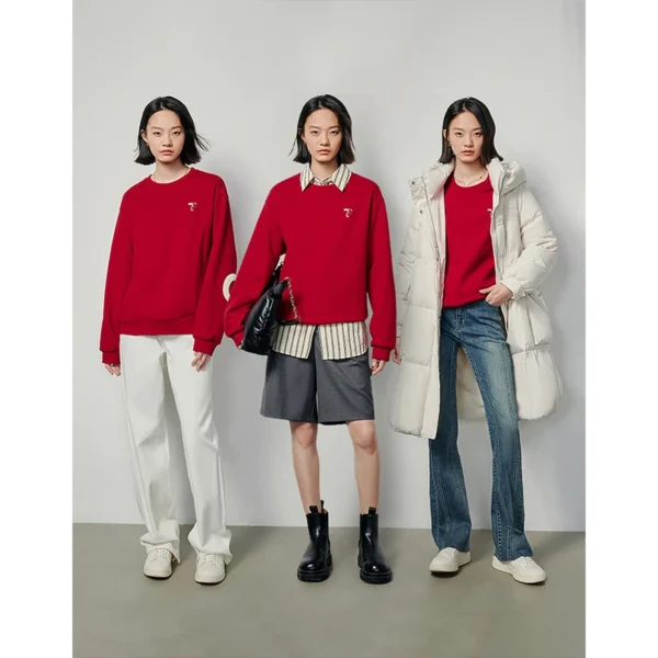 Toyouth Women Fleece Sweatshirt 2024 Autumn Long Sleeve O Neck Loose Hoodies Exquisite Embroidery Casual Chic Red Clothes Tops - Image 5