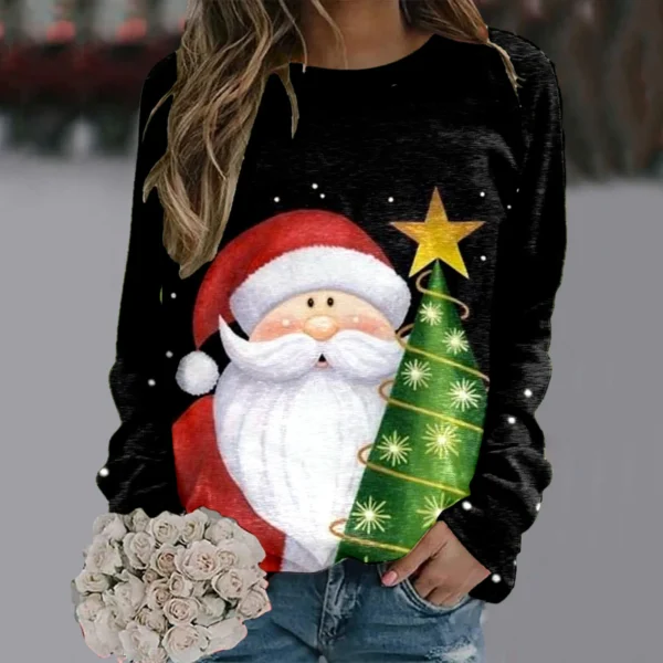 Women's Christmas Sweatshirt Round Neck Pullover Top Urban Leisure Christmas Snowman Kawaii Printed Loose Sweater Christmas Tops - Image 2