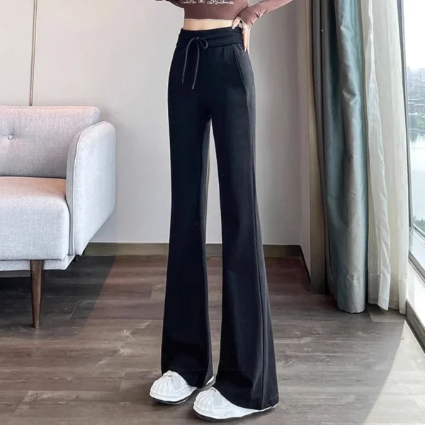 2024 Women Casual Fashion Flare Leggings Pants Girls High Waisted Sporty Bell Bottom Trousers Female Black Gray Baggy Sweatpants - Image 2