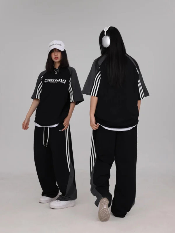 CBXLAB Street Dance Women's Black and Gray Splicing Hip-Hop Suit Female Jazz Dance Sports Pants Dance Street Loose T-shirt - Image 4
