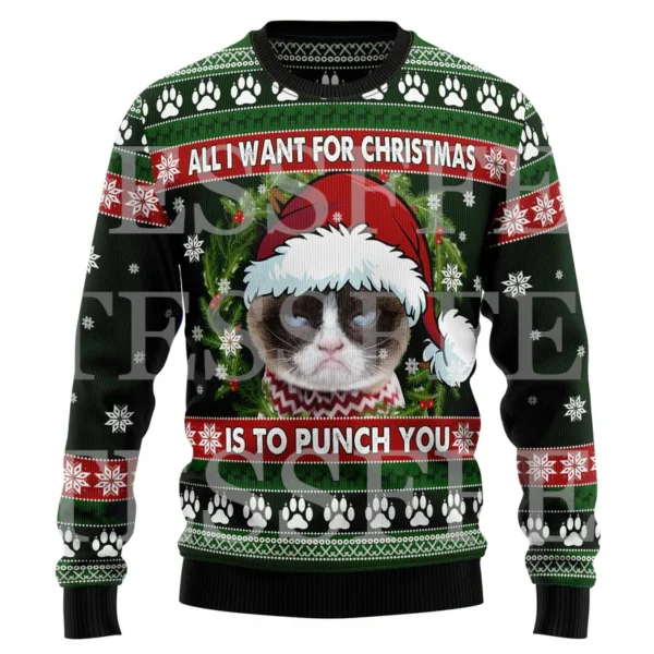 Halloween Dog Cat Bear Cotton Christmas Knitted Ugly Sweater Vintage Winter Pullover Retro Long Sleeve 3DPrint Casual Harajuku 2 - Image 2