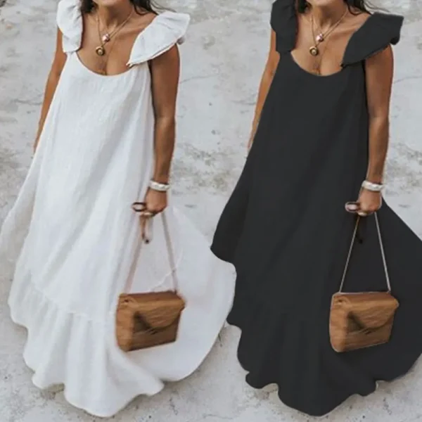 Women Oversized Sleeveless Ruffles Maxi Dress Summer Casual Sexy Loose Long Dress Fashion Harajuku Beach Summer Sundress - Image 2