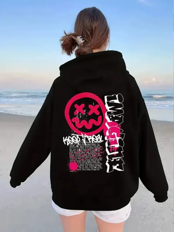 New Sweatshirt Funny Face Printed Women Fashion Casual Wear Women's Hoodies Y2K Vacation Women Autumn/Winter High Street Hoodie - Image 3