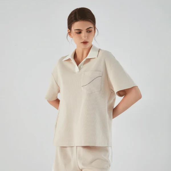 K1607L Lapel Combed Cotton T Shirt For Women Women's T-Shirts Ladies Tshirt Free Shipping bc womens clothing - Image 6