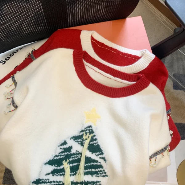 Christma Tree Knit Sweater Pullover Women Fashion Loose Casual Ladies Tops 2023 Winter Long Sleeve O-neck Knitwear Jumpers - Image 6