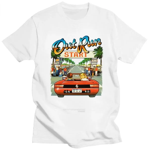 Japanese Arcade Racing Video Game Out Run T Shirt Men Short Sleeve Vintage 80s Console Gaming T-shirt OutRun Tshirt - Image 2