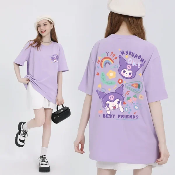 Sanrio My Melody New T-shirt Japanese Cartoon Kuromi Summer New Cinnamoroll Short Sleeved Round Neck Shirts for Women Y2k Top - Image 6