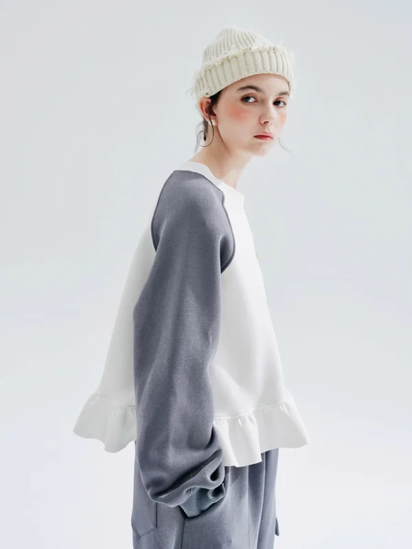 IMAKOKONI original design long sleeve round neck pullover spliced hoodie women's autumn winter top 234269 - Image 4