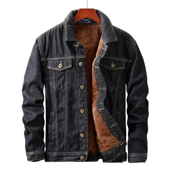 Winter Men Thick Jackets and Coats Warm Fleece Denim Jacket Fashion Mens Black vintage Men Coat Plus Large Size M-5XL - Image 6
