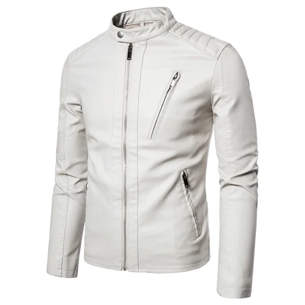 TRAF Men's Casual Fashion Trend Solid Color Versatile Pu Leather Jacket Large Size Multifunctional Business Leather Jacket - Image 6