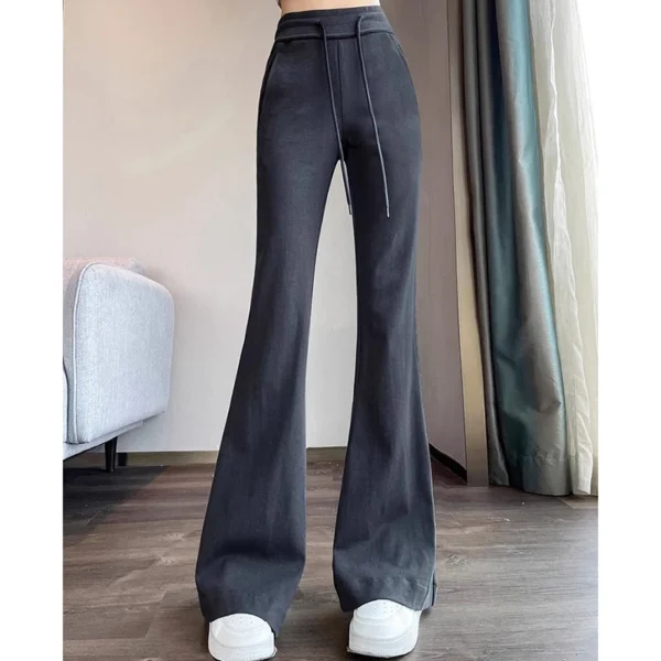 2024 Women Casual Fashion Flare Leggings Pants Girls High Waisted Sporty Bell Bottom Trousers Female Black Gray Baggy Sweatpants - Image 4