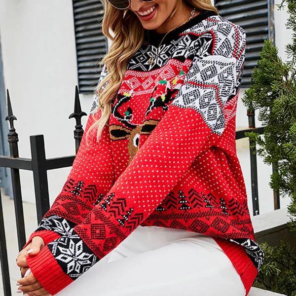 Fashion 2024 Women'S Sweater Women'S Long Sleeve Crew Neck Christmas Deer Knit Pullover Ofertas Y LiquidacióN Todo Barato - Image 4