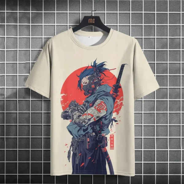 Japanese T Shirt For Men Mechanical Character Graphic Shirts Casual O-neck Short Sleeve Print Tees Oversized Men's Clothing Tops - Image 6