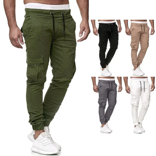 Cargo Pants Men Multiple Pockets Sports Jogging Trousers Lightweight Hiking Spliced elastic band Outdoor Binding leg sweatpants - Image 5