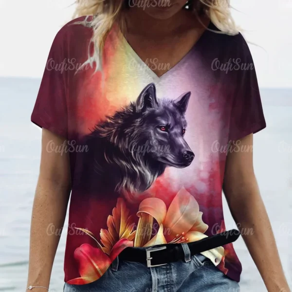 Summer Womens T-Shirt Short Sleeves Tops New V-Neck Clothing 3d Animal Print Pullover Tees Oversized Streetwear Female T-Shirts - Image 6