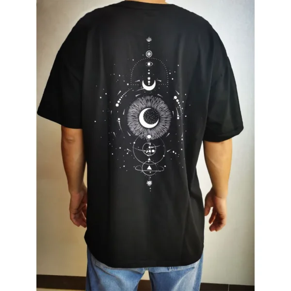 Large size Men's T-shirt Summer men's oversized "Star spine" print loose casual T-shirt Super cool printed black pullover top - Image 2