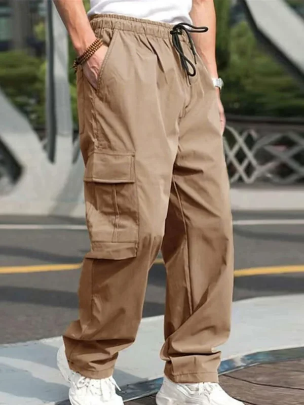 Lente Zomer Mode Casual Pannen Voor Heren Streetwear Effen Kleur Cargo Broek Elastische Taille Wijde Pijpen Heren Joggingbroek - Image 2