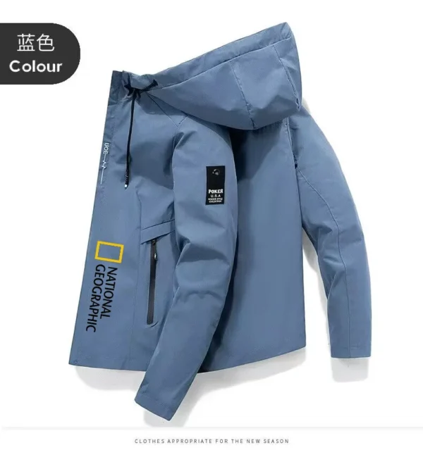 New men's zippered hooded jacket, high-quality polyester windproof outdoor adventure hiking jacket, new autumn and winter clothi - Image 5