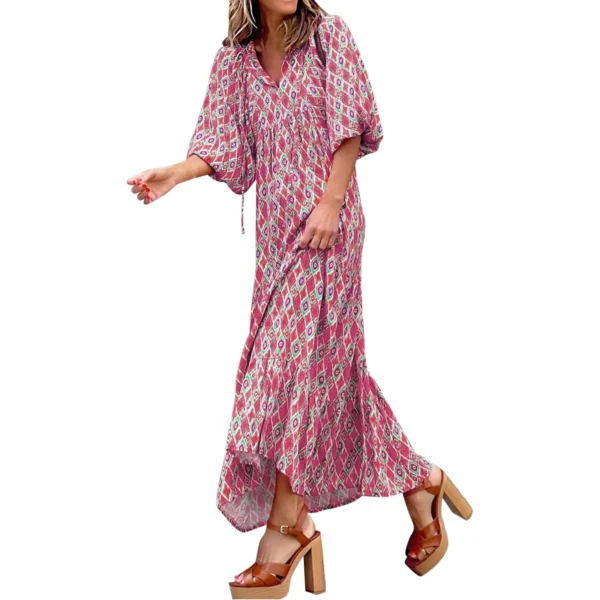 Women Casual Loose Round Neck Floral Dress Short Sleeve Maxi Day Dresses for Women plus Size Flare Dress Cocktail Dress plus - Image 4