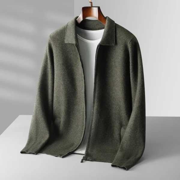6-color autumn and winter new 2023 men's 100% cashmere cardigan sweater casual knitted lapel men's business sweater Solid color - Image 3