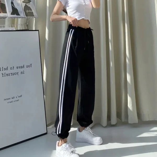 High Waist Striped Patchwork Sports Pants All-match Youth Casual Straight Pants Spring Autumn Fashion Vintage Women Clothing