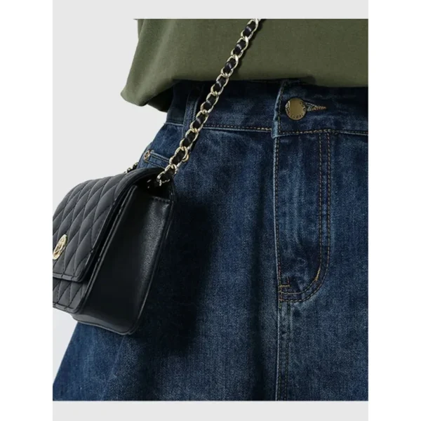 High Waisted Denim Shorts for Women, Dark Blue, Wide Leg, Loose Jeans, Solid, All-Match Half Pants, Summer, 2021, S-4XL - Image 3